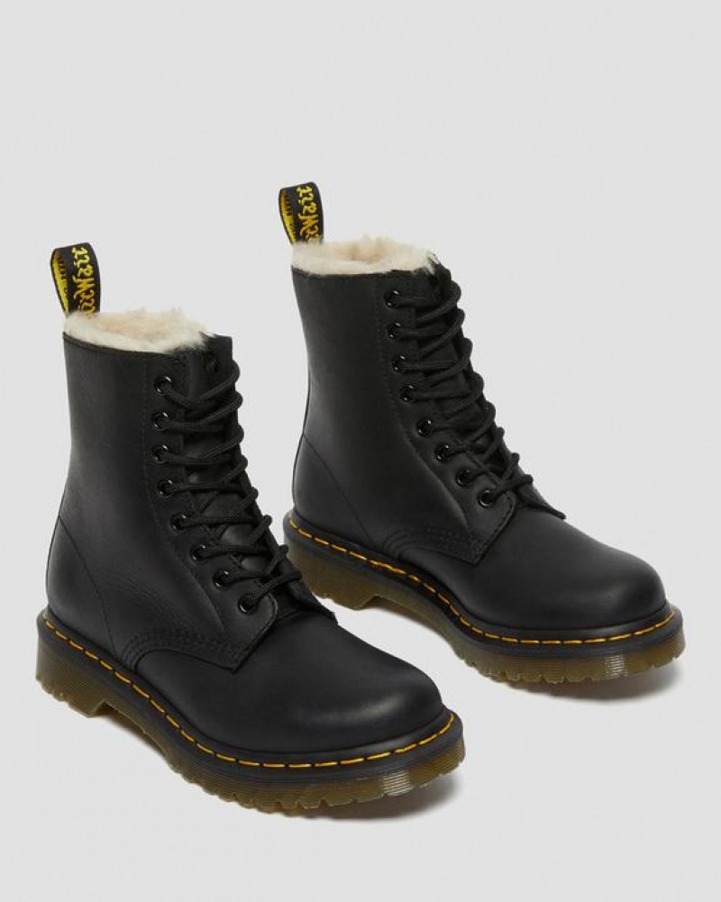 Dr Martens 1460 Women's Faux Fur Forede Blonder Up Støvler Dame Sort | Danmark_Dr44982