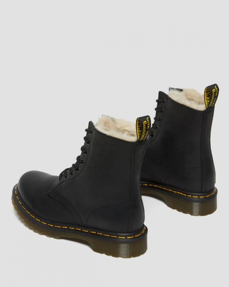 Dr Martens 1460 Women's Faux Fur Forede Blonder Up Støvler Dame Sort | Danmark_Dr44982