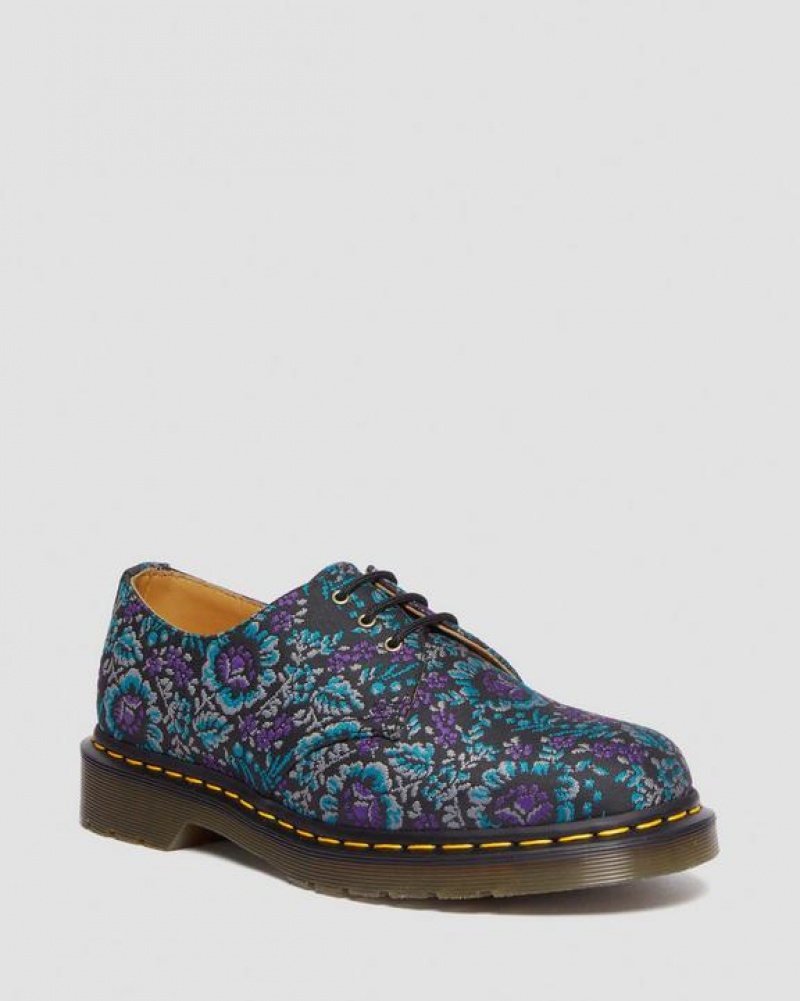 Dr Martens 1461 Floral Jacquard Oxord Sko Dame Sort Lilla | Danmark_Dr71954