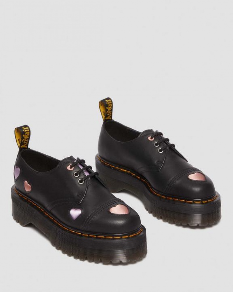 Dr Martens 1461 Læder Heart Platform Sko Dame Sort | Danmark_Dr46459