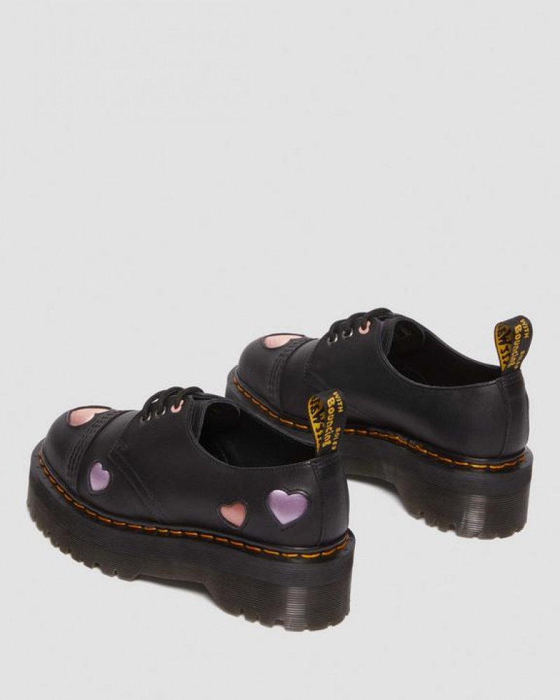 Dr Martens 1461 Læder Heart Platform Sko Dame Sort | Danmark_Dr46459