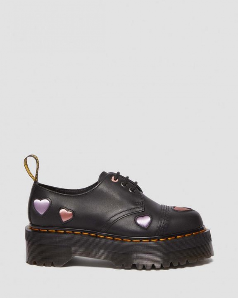 Dr Martens 1461 Læder Heart Platform Sko Dame Sort | Danmark_Dr46459