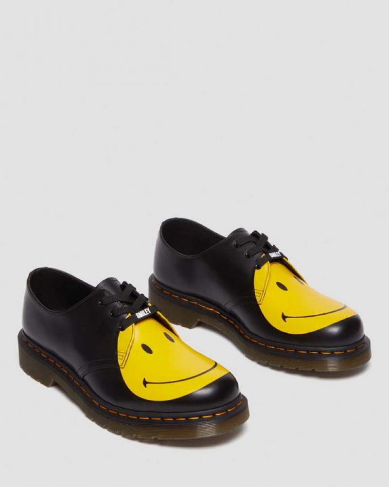 Dr Martens 1461 Smiley® Smooth Læder Oxford Sko Dame Sort | Danmark_Dr10419