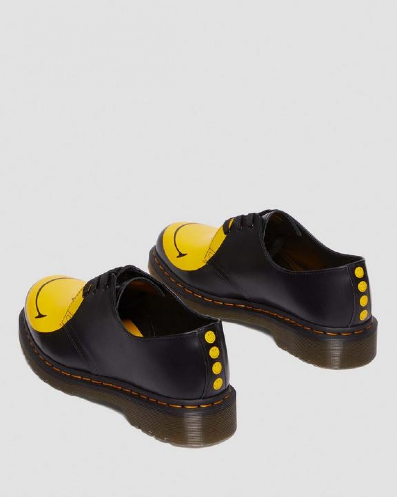 Dr Martens 1461 Smiley® Smooth Læder Oxford Sko Dame Sort | Danmark_Dr10419