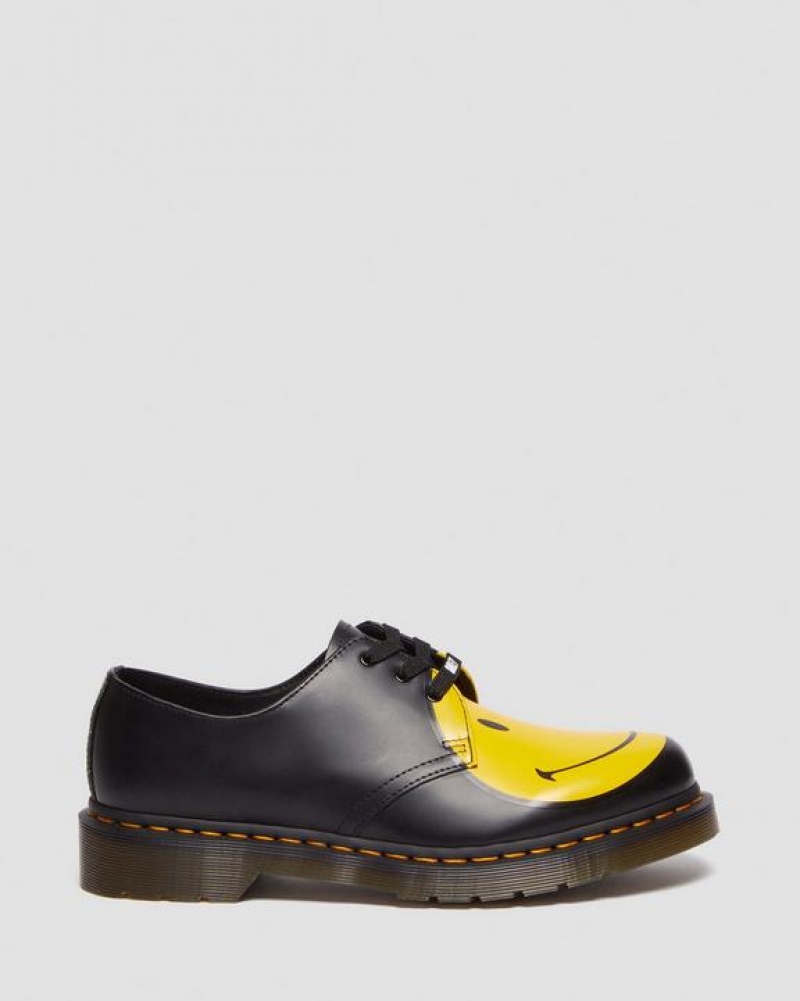 Dr Martens 1461 Smiley® Smooth Læder Oxford Sko Dame Sort | Danmark_Dr10419