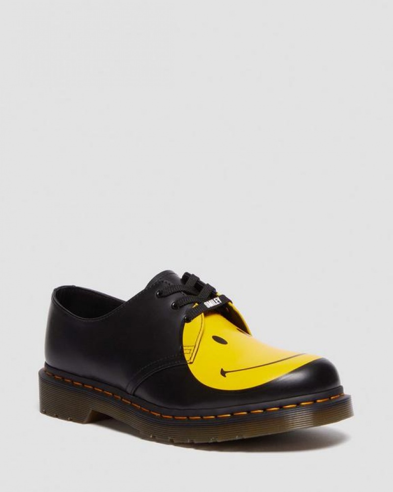 Dr Martens 1461 Smiley® Smooth Læder Oxford Sko Dame Sort | Danmark_Dr10419