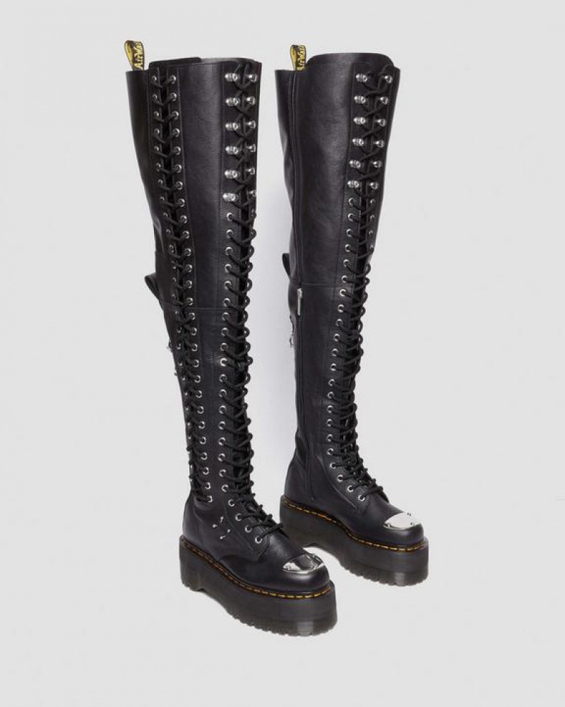 Dr Martens 28-Eye Extreme Max Virginia Læder Knee High Støvler Dame Sort | Danmark_Dr77351