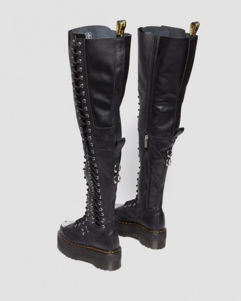 Dr Martens 28-Eye Extreme Max Virginia Læder Knee High Støvler Dame Sort | Danmark_Dr77351