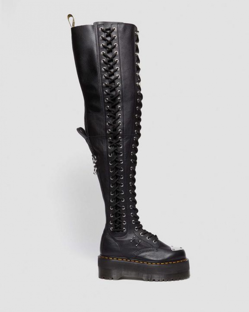 Dr Martens 28-Eye Extreme Max Virginia Læder Knee High Støvler Dame Sort | Danmark_Dr77351