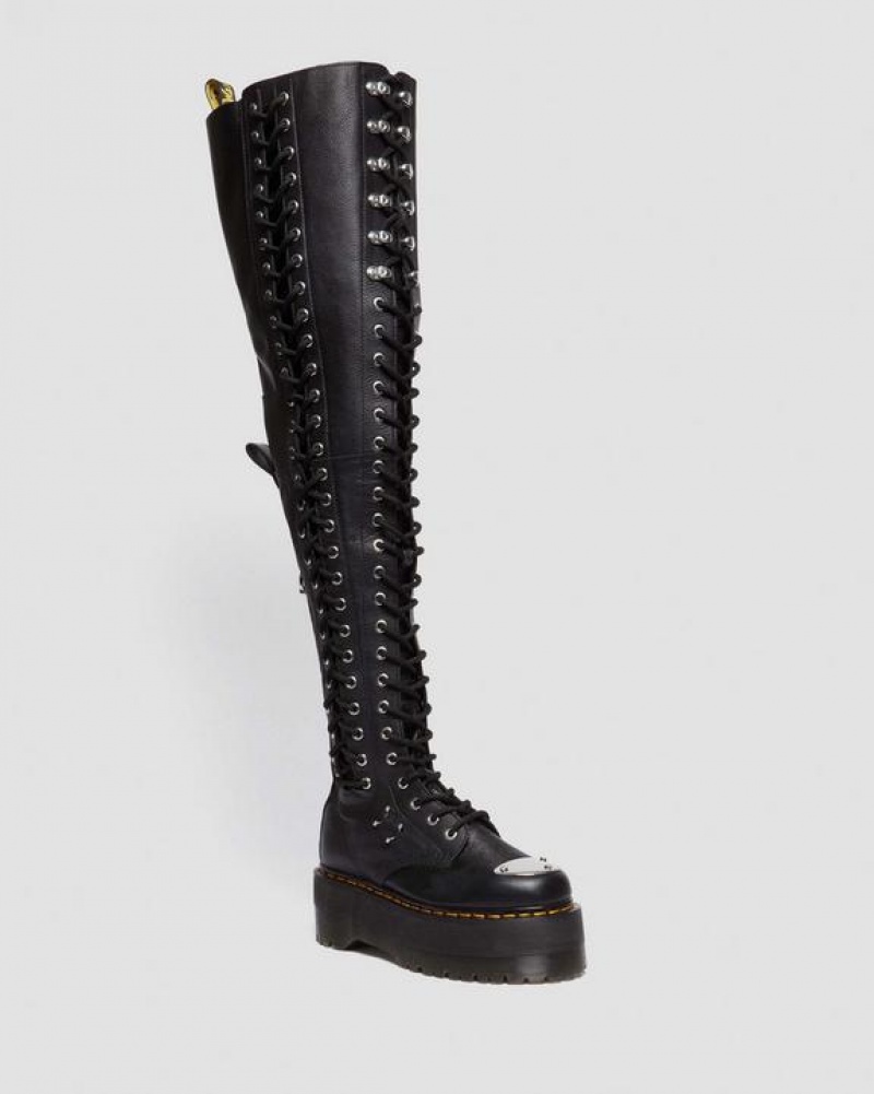 Dr Martens 28-Eye Extreme Max Virginia Læder Knee High Støvler Dame Sort | Danmark_Dr77351