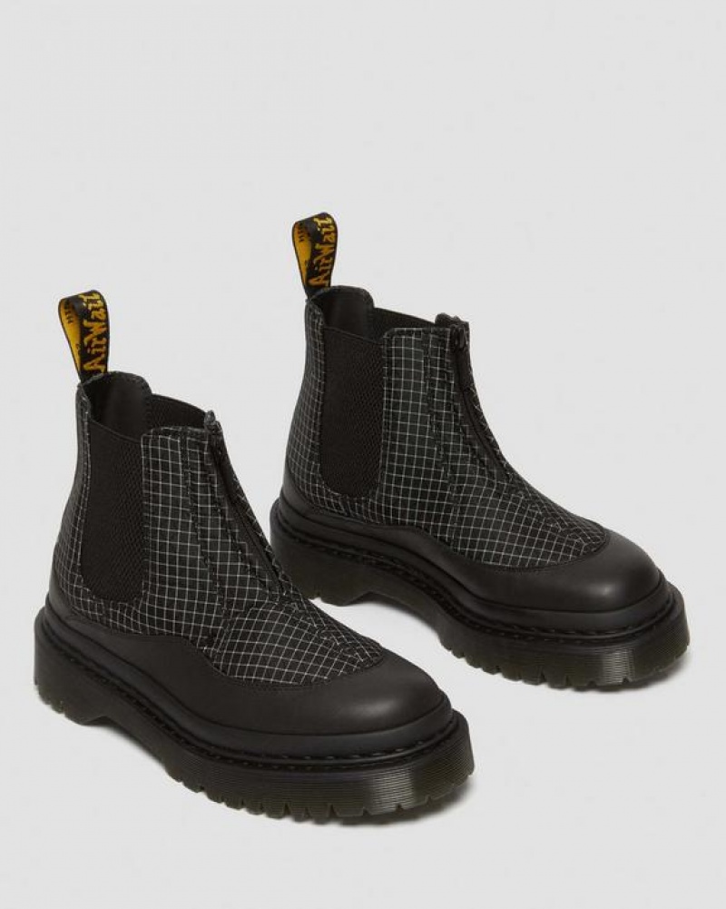 Dr Martens 2976 Beta Bex Grid Chelsea Platform Sko Dame Sort Hvide | Danmark_Dr48820