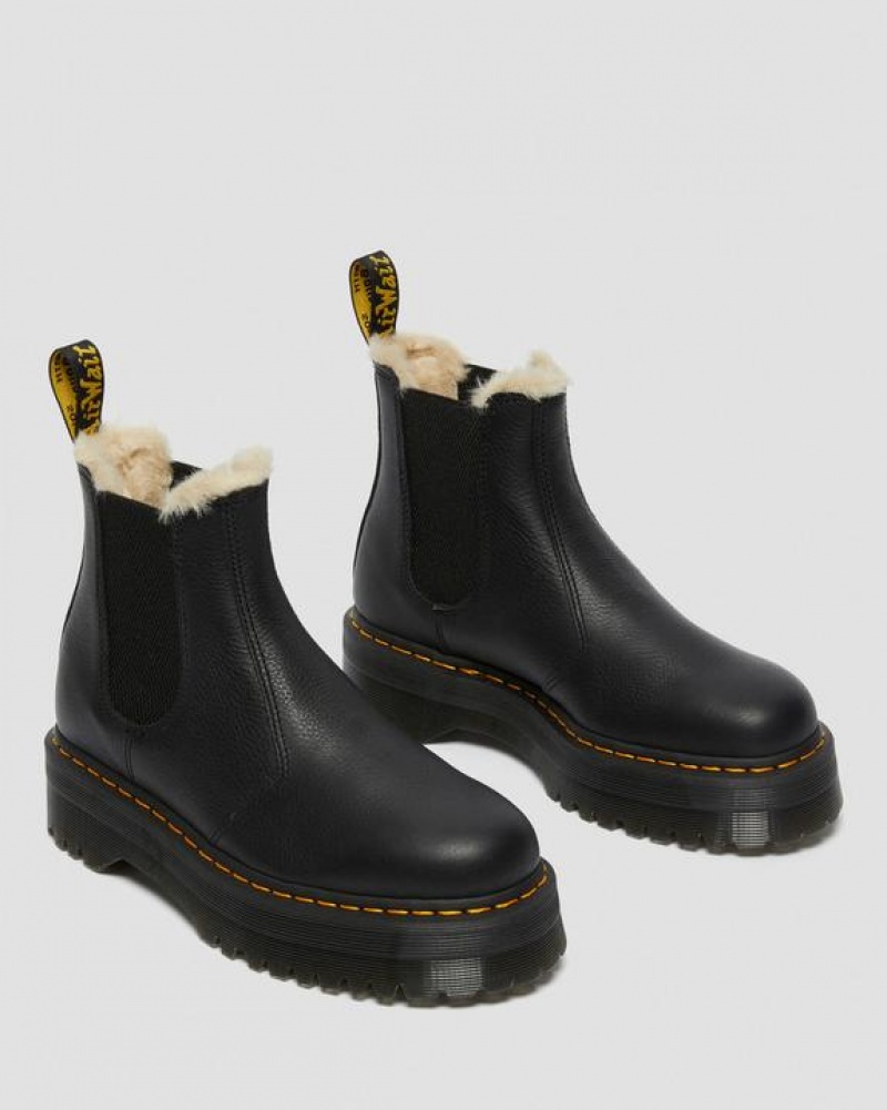 Dr Martens 2976 Faux Fur Forede Chelsea Platform Sko Dame Sort | Danmark_Dr69327