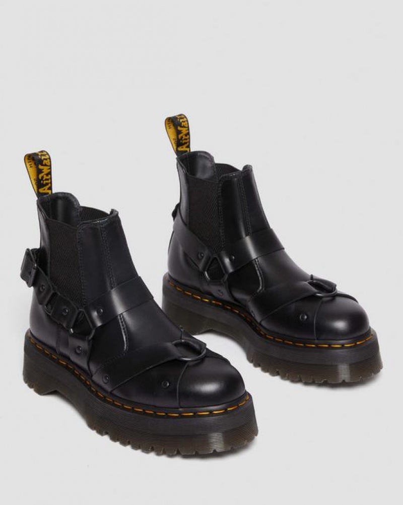 Dr Martens 2976 Harness Læder Platform Chelsea Støvler Dame Sort | Danmark_Dr16692