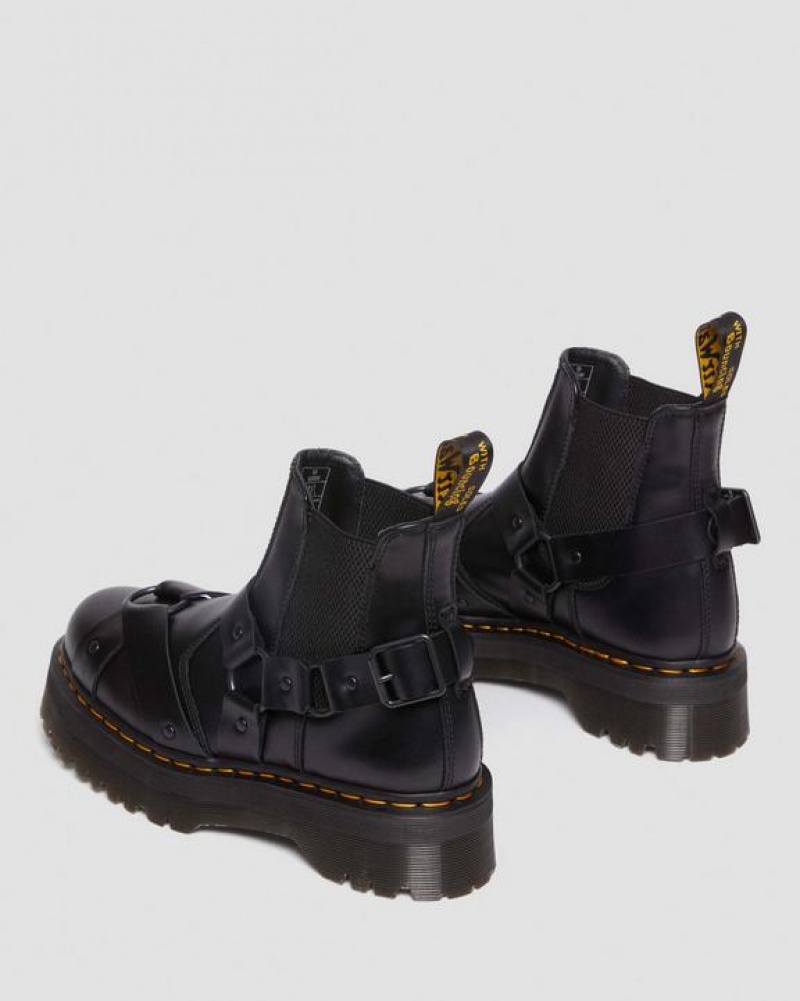 Dr Martens 2976 Harness Læder Platform Chelsea Støvler Dame Sort | Danmark_Dr16692