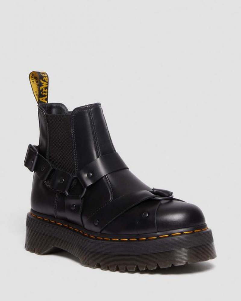 Dr Martens 2976 Harness Læder Platform Chelsea Støvler Dame Sort | Danmark_Dr16692