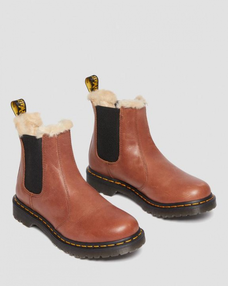 Dr Martens 2976 Leonore Women's Faux Fur-Forede Chelsea Støvler Dame Brune | Danmark_Dr81195