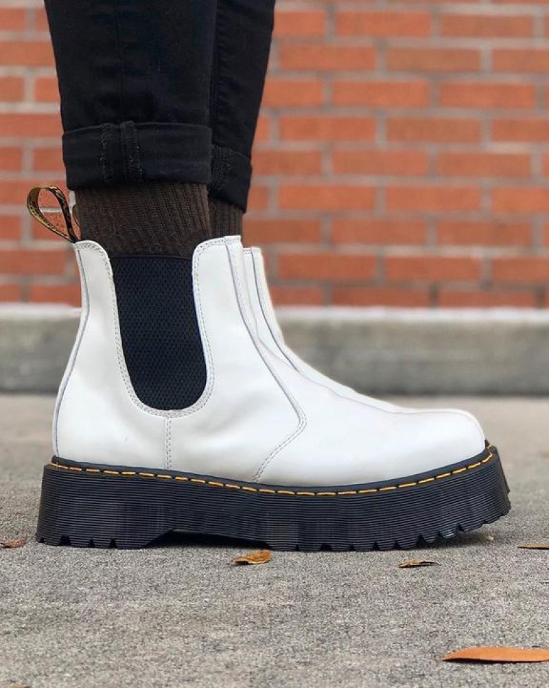 Dr Martens 2976 Smooth Læder Platform Chelsea Støvler Herre Hvide | Danmark_Dr10667