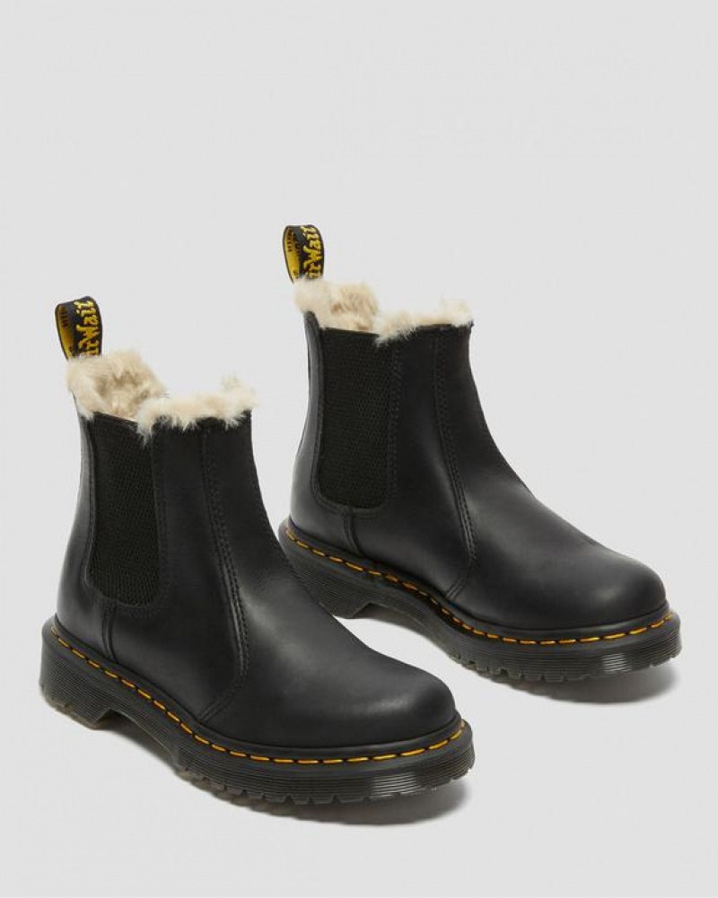 Dr Martens 2976 Women's Faux Fur Forede Chelsea Støvler Dame Sort | Danmark_Dr70563