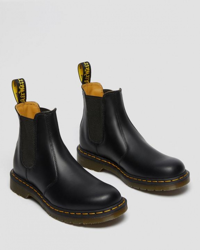 Dr Martens 2976 Yellow Stitch Smooth Læder Chelsea Støvler Dame Sort | Danmark_Dr40256