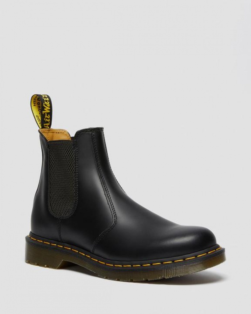 Dr Martens 2976 Yellow Stitch Smooth Læder Chelsea Støvler Dame Sort | Danmark_Dr40256