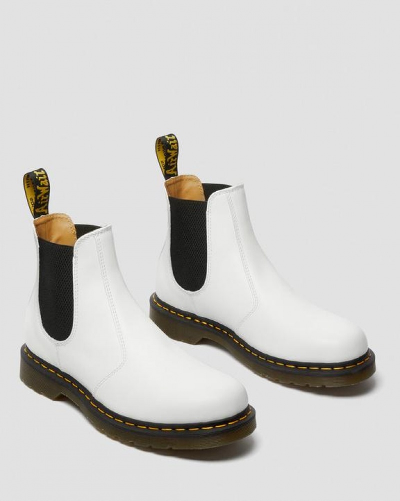 Dr Martens 2976 Yellow Stitch Smooth Læder Chelsea Støvler Dame Hvide | Danmark_Dr25428