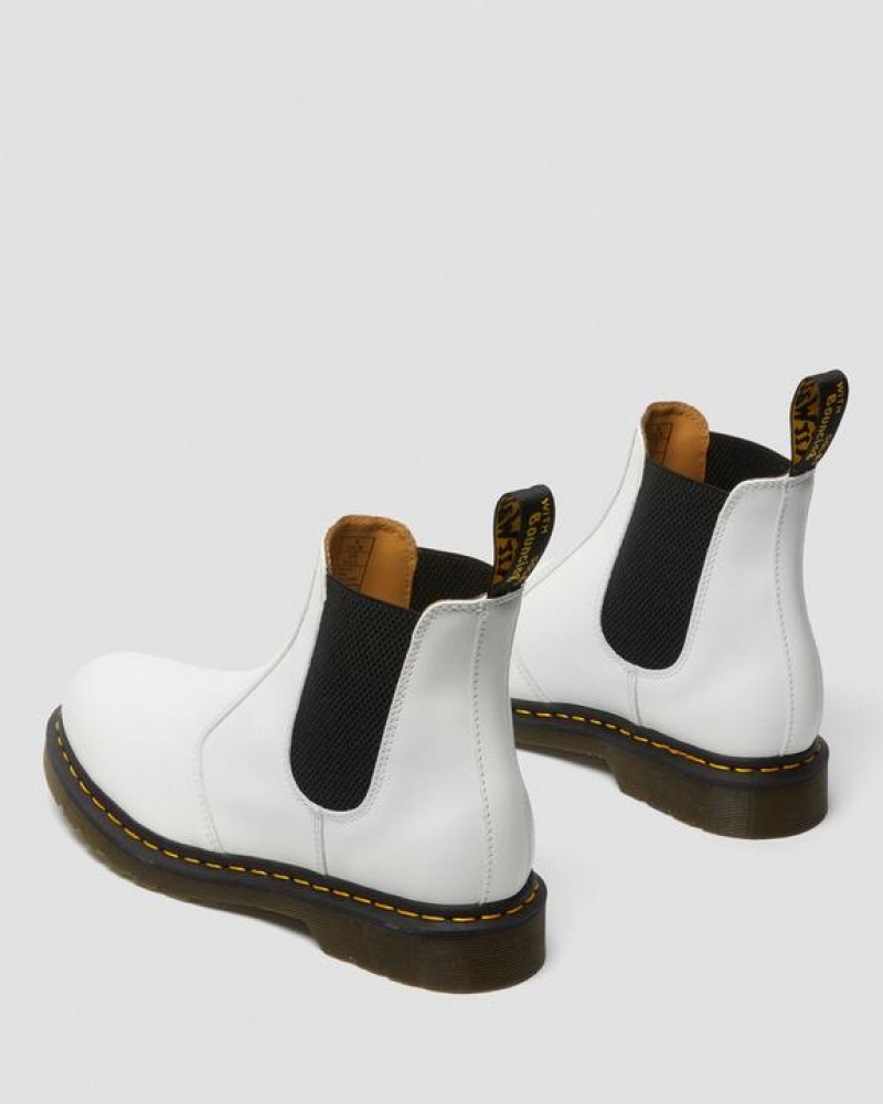 Dr Martens 2976 Yellow Stitch Smooth Læder Chelsea Støvler Dame Hvide | Danmark_Dr25428