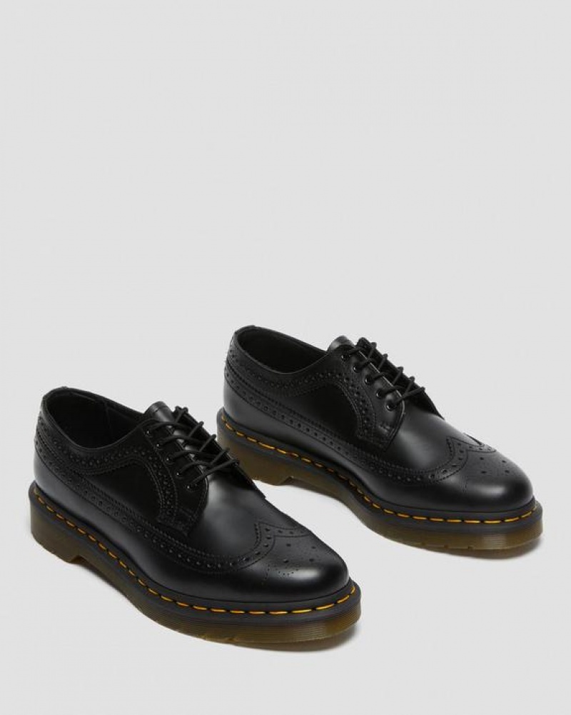 Dr Martens 3989 Yellow Stitch Smooth Læder Brogue Sko Dame Sort | Danmark_Dr92848