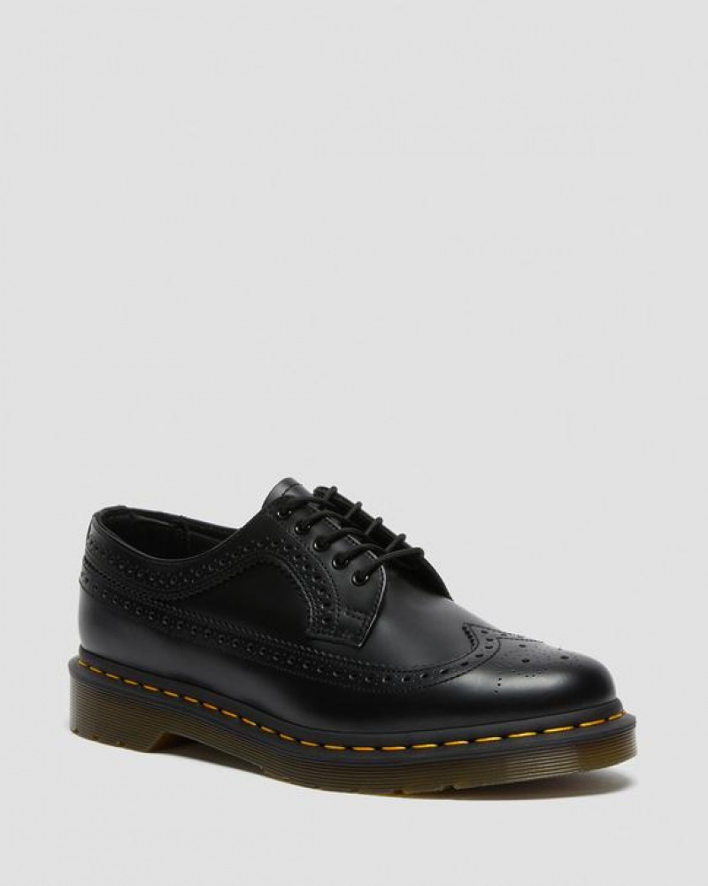 Dr Martens 3989 Yellow Stitch Smooth Læder Brogue Sko Dame Sort | Danmark_Dr92848