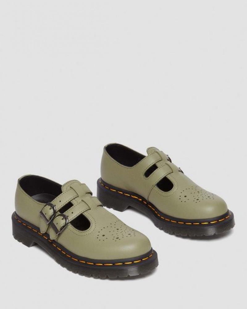 Dr Martens 8065 Virginia Læder Mary Jane Sko Dame Olivengrøn | Danmark_Dr85556