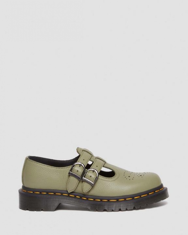 Dr Martens 8065 Virginia Læder Mary Jane Sko Dame Olivengrøn | Danmark_Dr85556