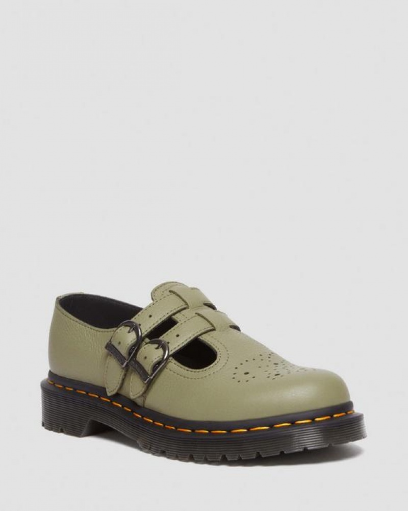 Dr Martens 8065 Virginia Læder Mary Jane Sko Dame Olivengrøn | Danmark_Dr85556