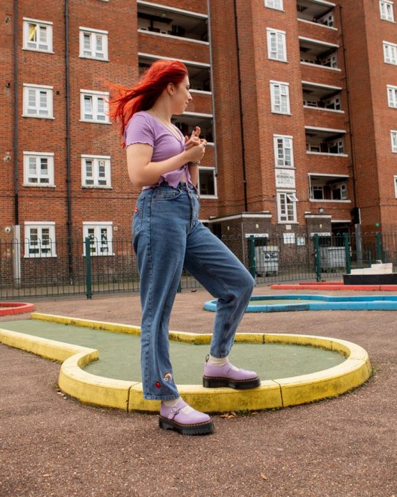 Dr Martens Addina Flower Přezkou Læder Platform Sko Dame Lilla | Danmark_Dr87012