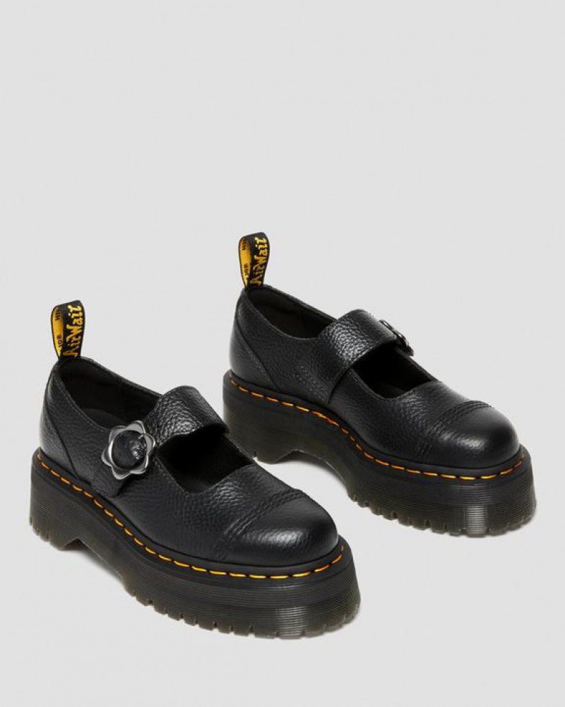 Dr Martens Addina Flower Přezkou Læder Platform Sko Dame Sort | Danmark_Dr89608