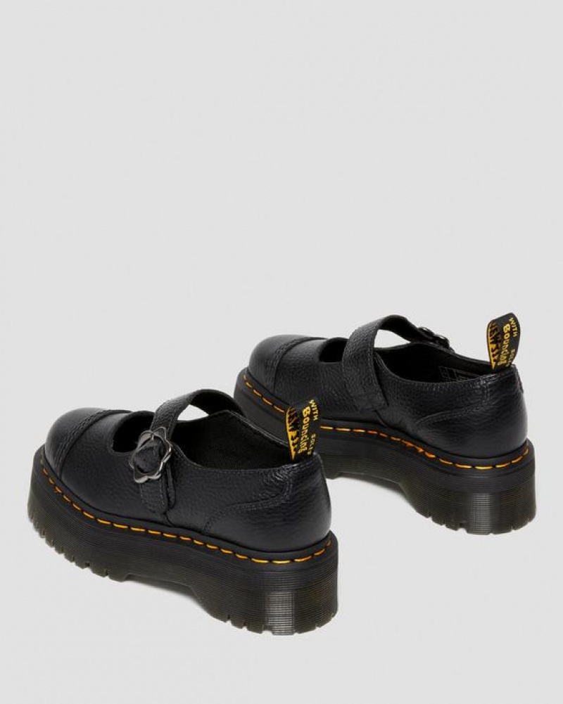 Dr Martens Addina Flower Přezkou Læder Platform Sko Dame Sort | Danmark_Dr82991