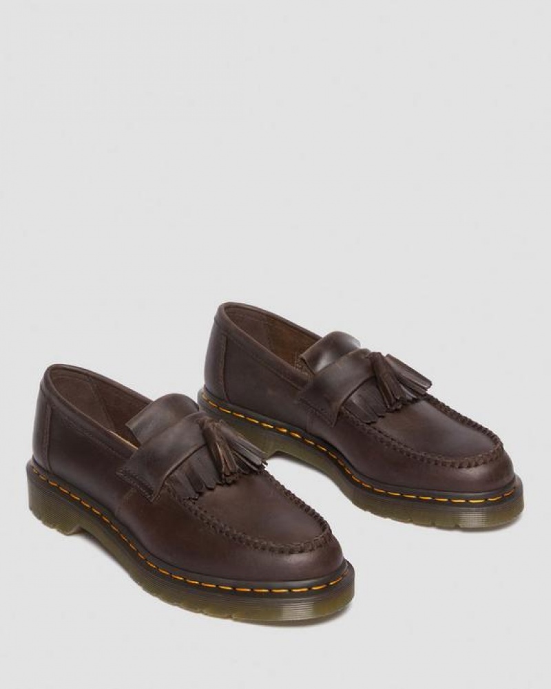 Dr Martens Adrian Crazy Horse Læder Tassel Loafers Sko Dame Mørkebrune | Danmark_Dr18556