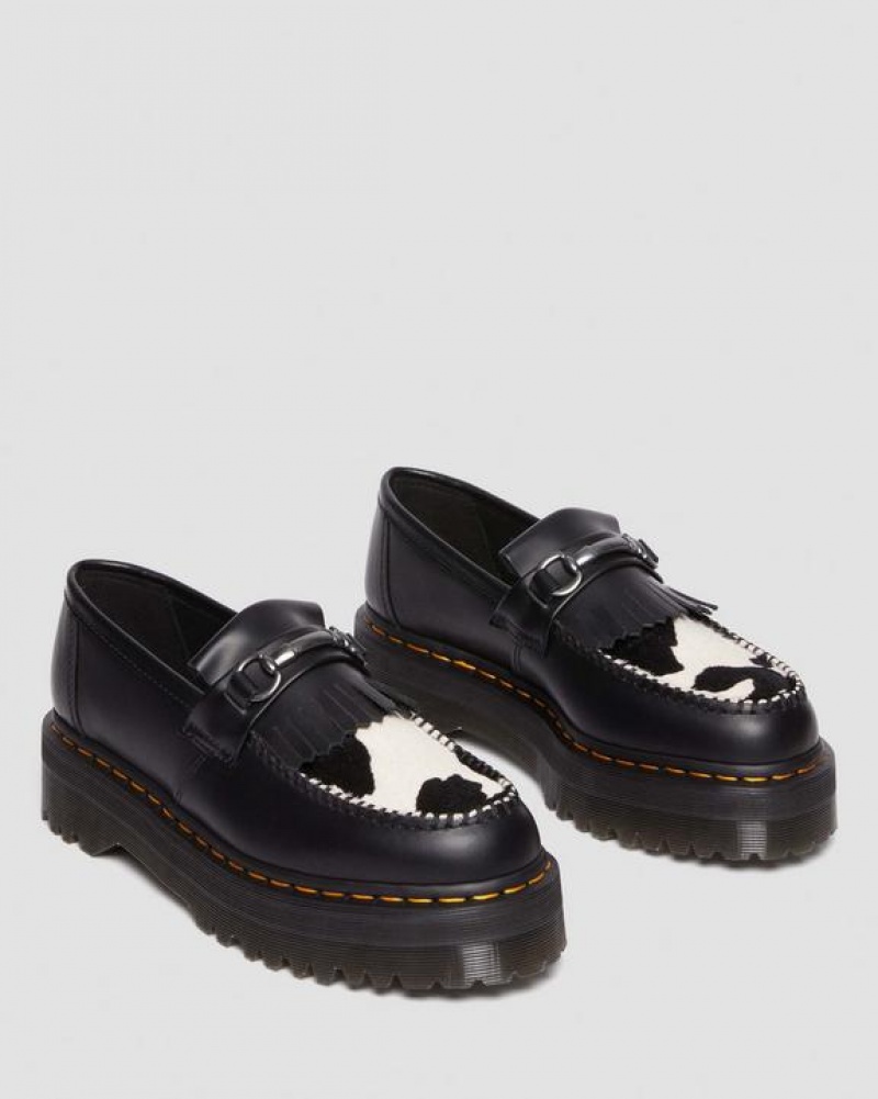 Dr Martens Adrian Snaffle Hair On & Læder Cow Print Kiltie Loafers Sko Dame Sort | Danmark_Dr21808