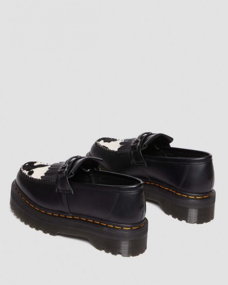 Dr Martens Adrian Snaffle Hair On & Læder Cow Print Kiltie Loafers Sko Dame Sort | Danmark_Dr21808