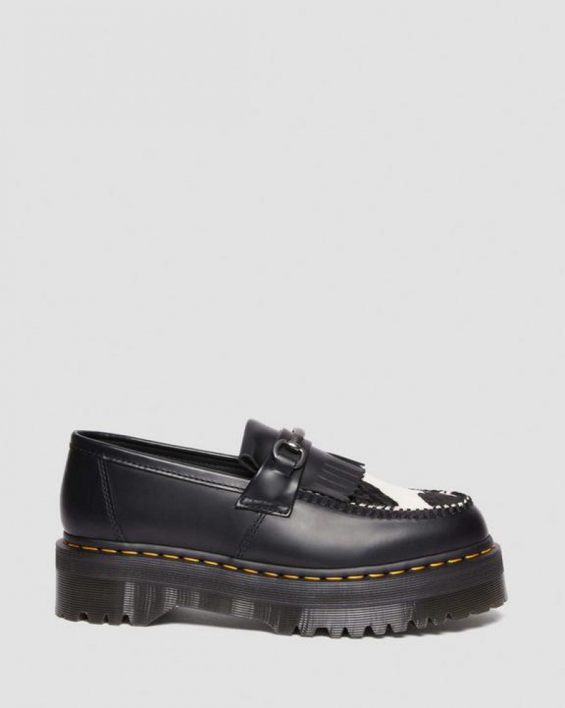 Dr Martens Adrian Snaffle Hair On & Læder Cow Print Kiltie Loafers Sko Dame Sort | Danmark_Dr21808