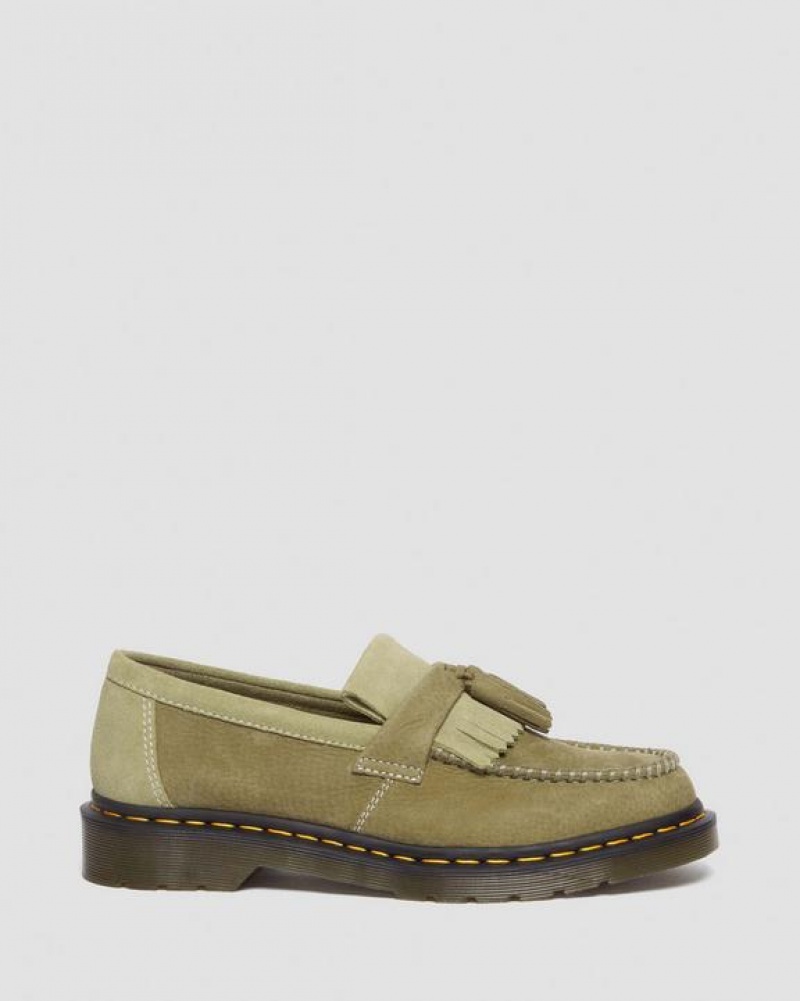 Dr Martens Adrian Tumbled Nubuck Læder Tassel Loafers Sko Dame Olivengrøn | Danmark_Dr26071