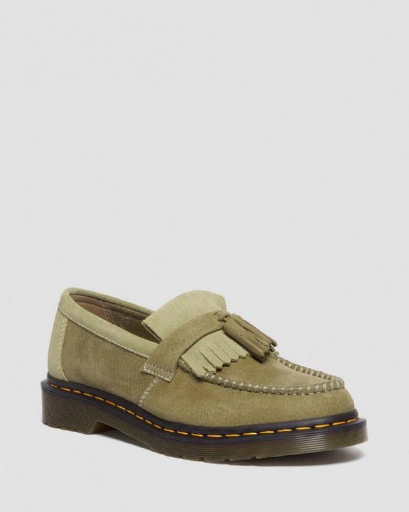 Dr Martens Adrian Tumbled Nubuck Læder Tassel Loafers Sko Dame Olivengrøn | Danmark_Dr26071