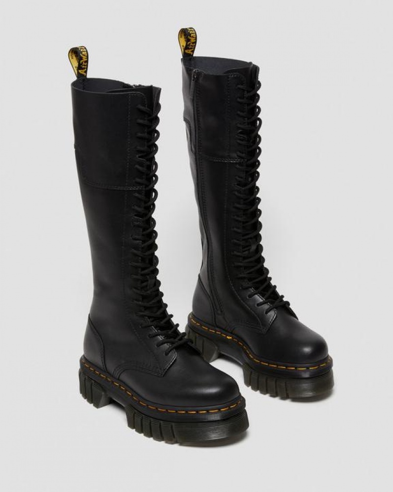 Dr Martens Audrick 20-Eye Læder Knee High Platform Støvler Dame Sort | Danmark_Dr15400