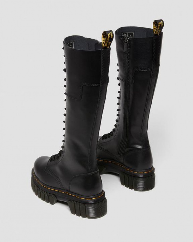 Dr Martens Audrick 20-Eye Læder Knee High Platform Støvler Dame Sort | Danmark_Dr15400