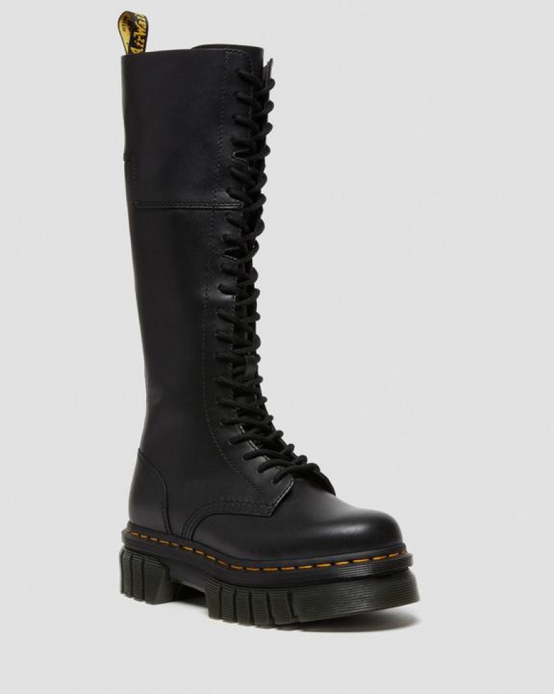 Dr Martens Audrick 20-Eye Læder Knee High Platform Støvler Dame Sort | Danmark_Dr15400