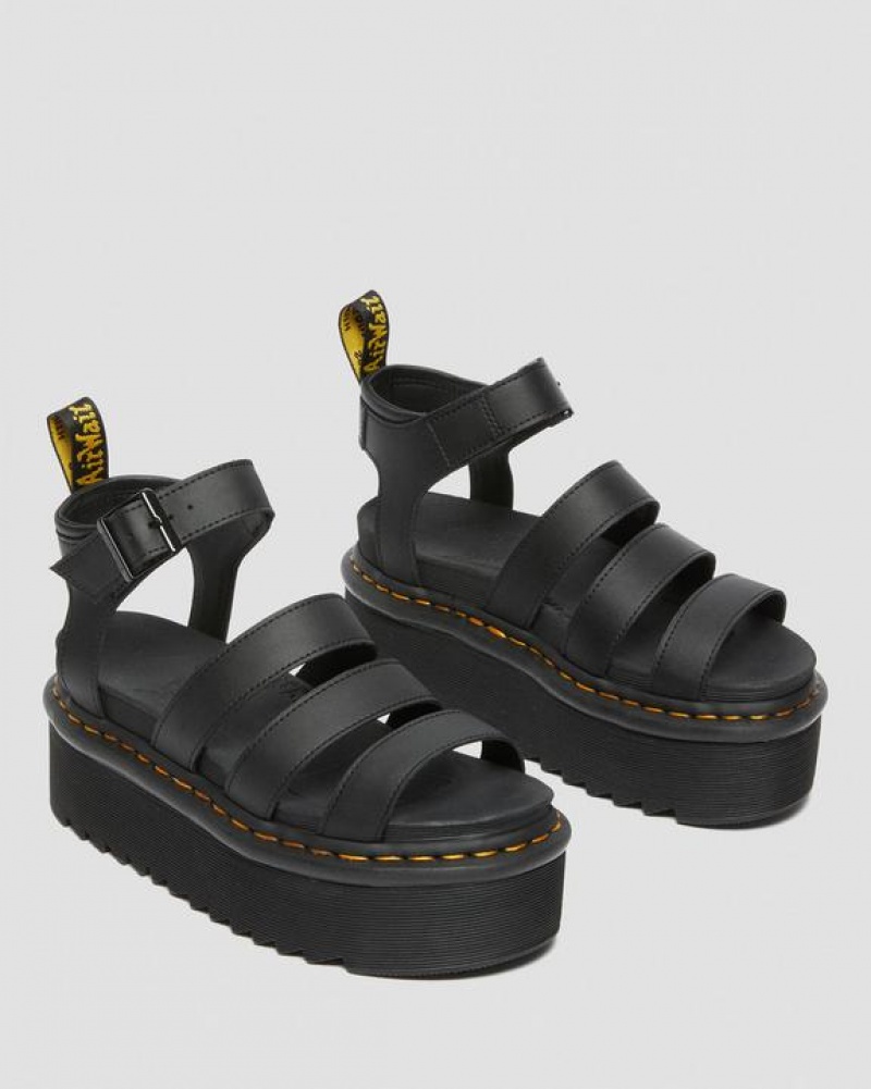 Dr Martens Blaire Hydro Læder Páskové Platform Sko Dame Sort | Danmark_Dr40007