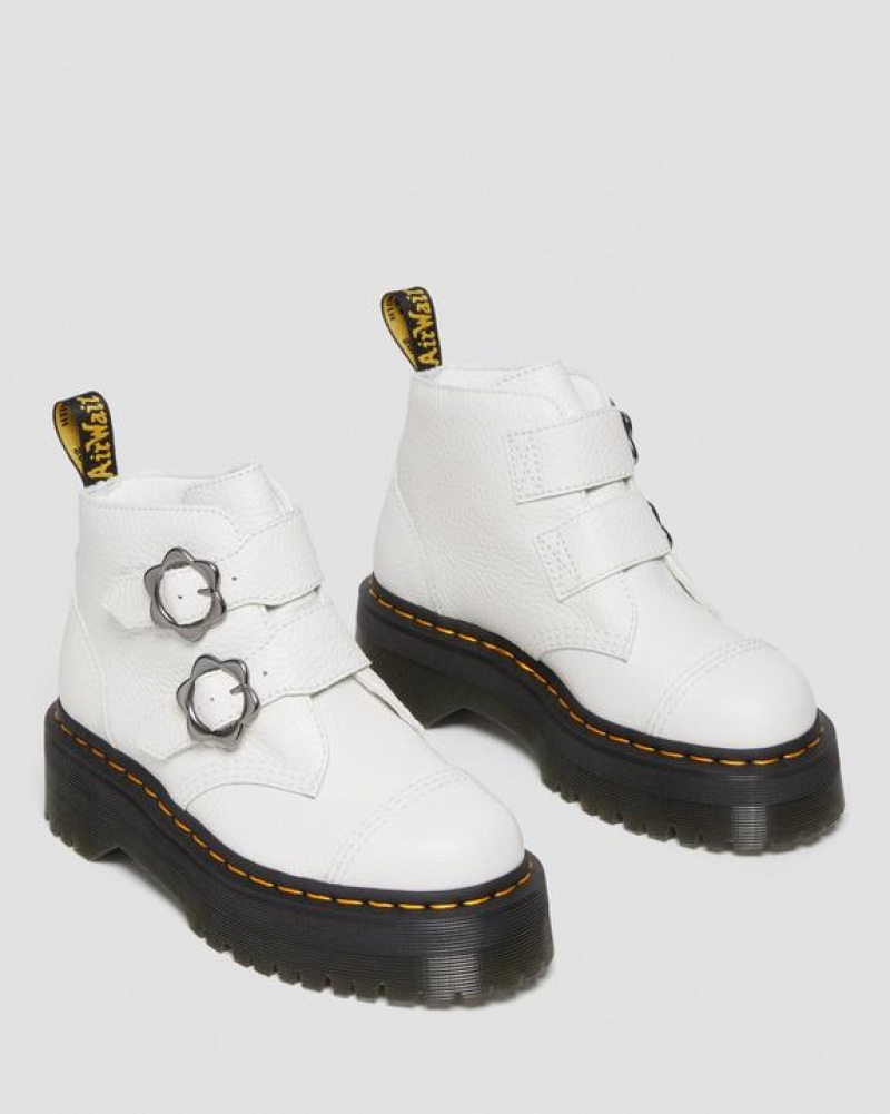 Dr Martens Devon Flower Přezkou Læder Platform Støvler Dame Hvide | Danmark_Dr24038