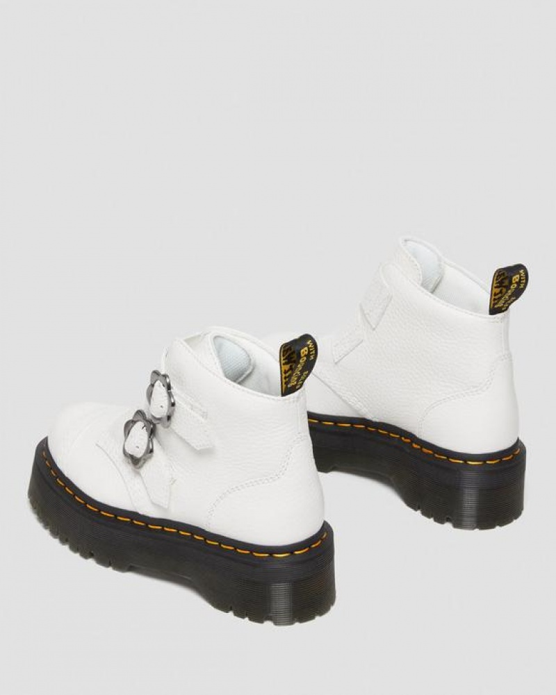 Dr Martens Devon Flower Přezkou Læder Platform Støvler Dame Hvide | Danmark_Dr24038