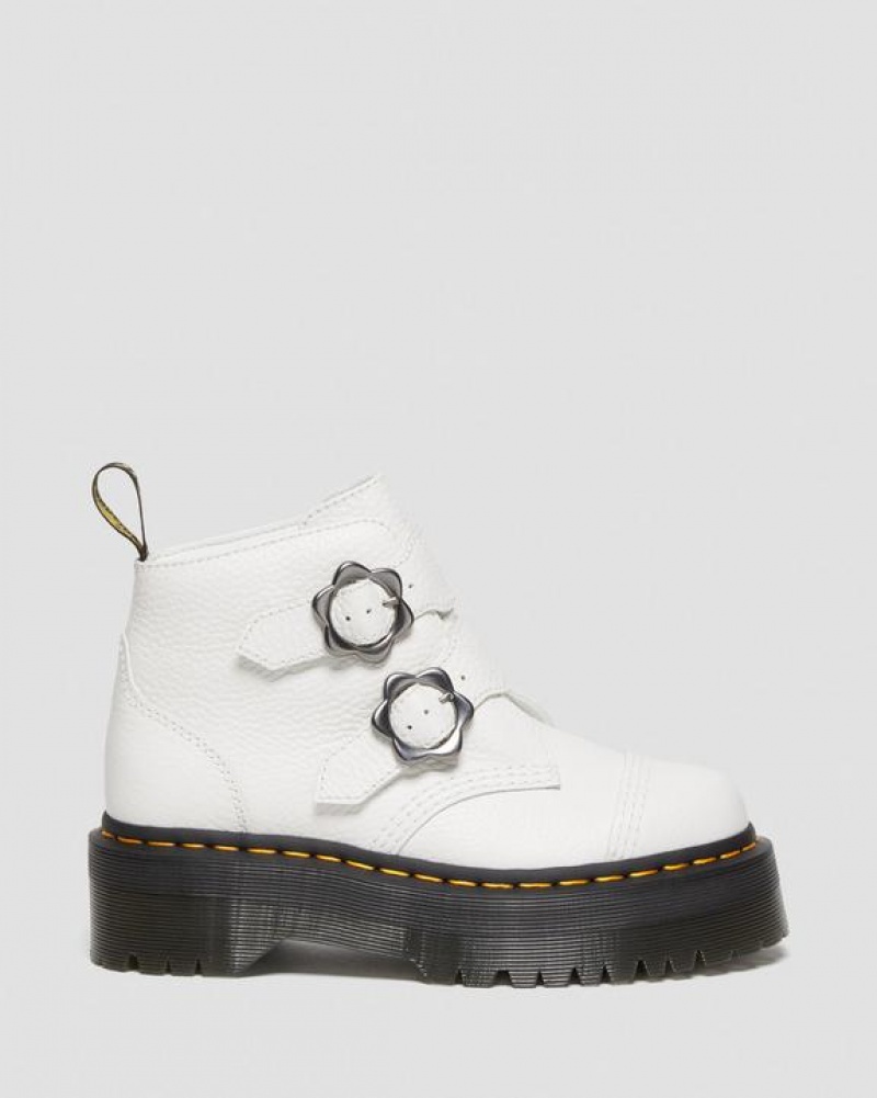 Dr Martens Devon Flower Přezkou Læder Platform Støvler Dame Hvide | Danmark_Dr24038