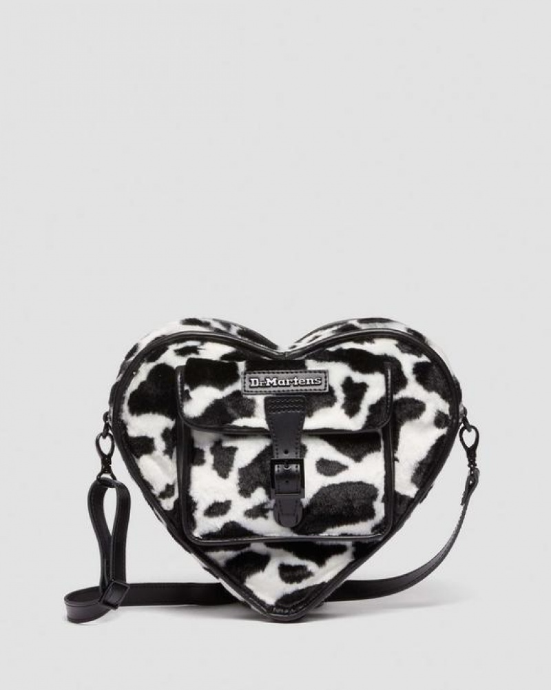 Dr Martens Heart Shaped Faux Fur Cow Print Backpack Tasker Accessories Sort Hvide | Danmark_Dr62455