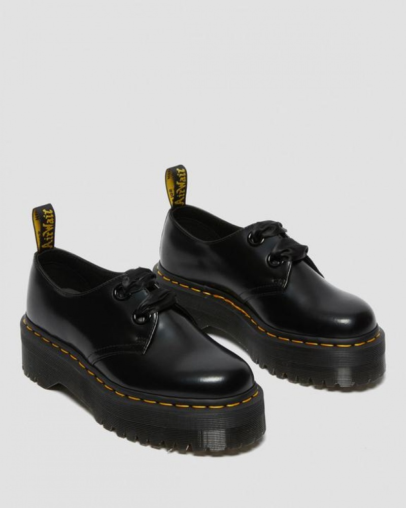 Dr Martens Holly Women's Læder Platform Sko Dame Sort | Danmark_Dr81978