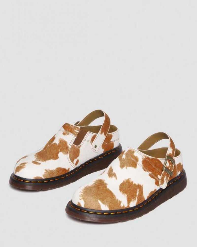 Dr Martens Isham Hair-On Cow Print Slingback Mules Sko Dame Brune Hvide | Danmark_Dr25166